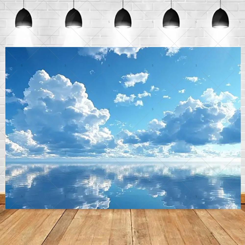 Dreamy Blue Sky And White Clouds Photography Backdrop Supplies Natural Scenery Wedding Party Decor Background Photo Shoot Props