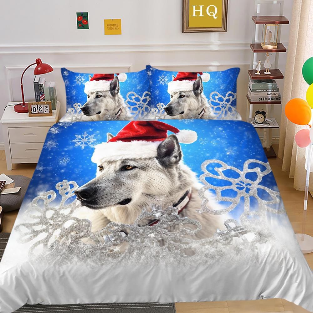 Christmas Dog Three-Piece 3D Digital Printing Home Textile Bedding Spot