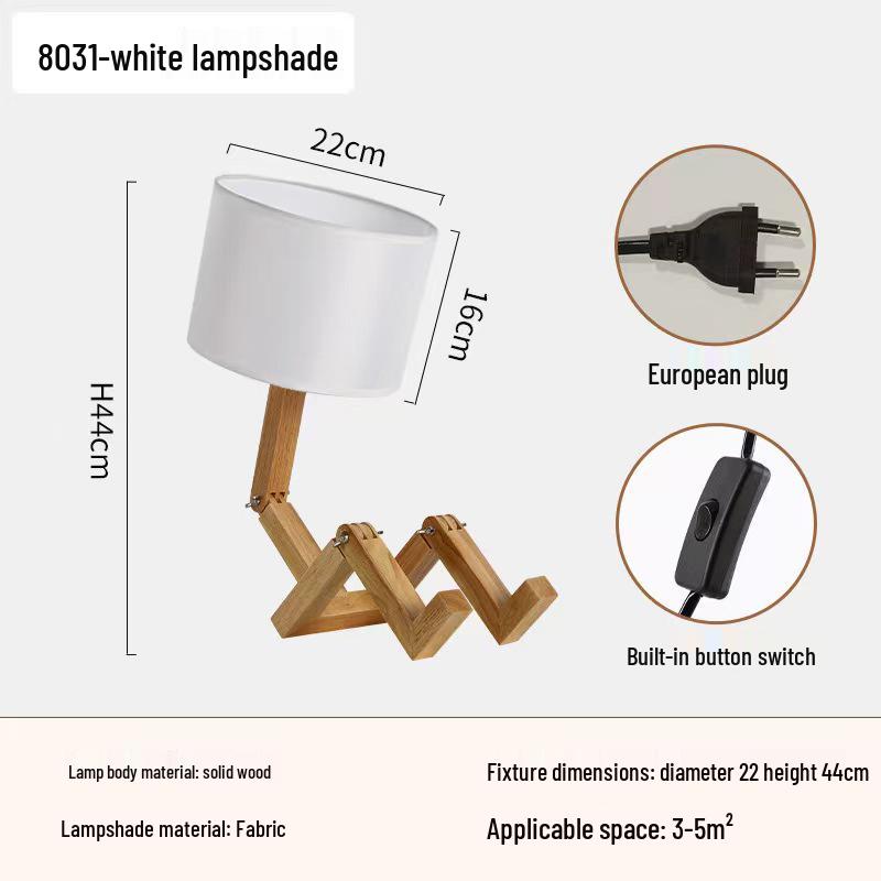 Nordic Wooden Robot Table Lamp: European Solid Wood Art for Bedroom or Bedside