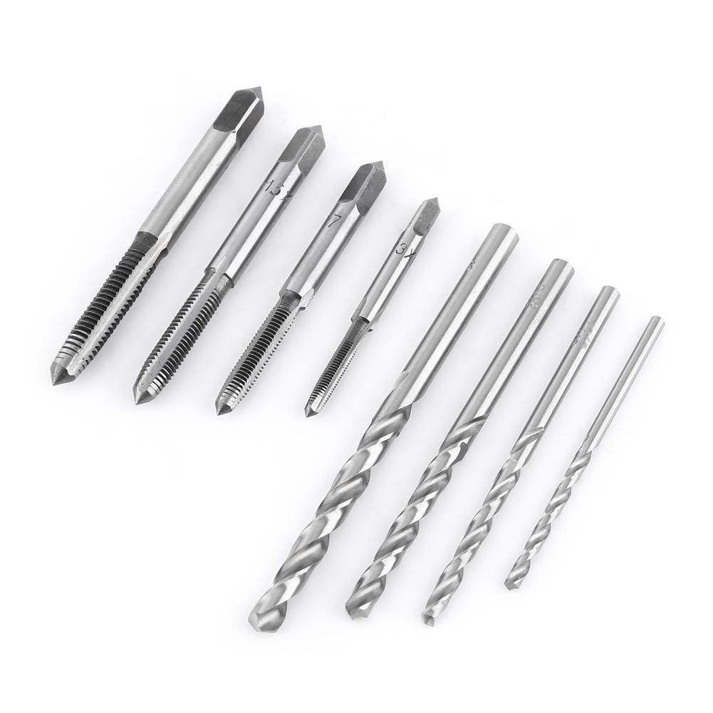 9Pcs/Set Screw Taps & T-Shaped Wrench & Drill Bits Threading Tapping Hand Tool Kit