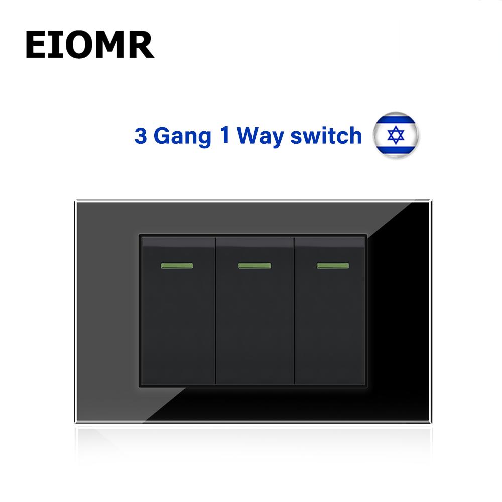 EIOMR Израиль Настенная розетка с быстрой зарядкой USB Type C, 118*75 мм, Черное закаленное стекло, Спутниковое ТВ, Телефон, Звонок, Механический настенный выключатель света