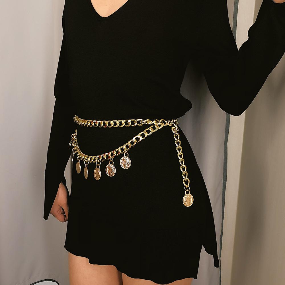 Women Vintage Style Coin Pendant Fringed Waist Chain Sexy Queen Embossed Body Chain