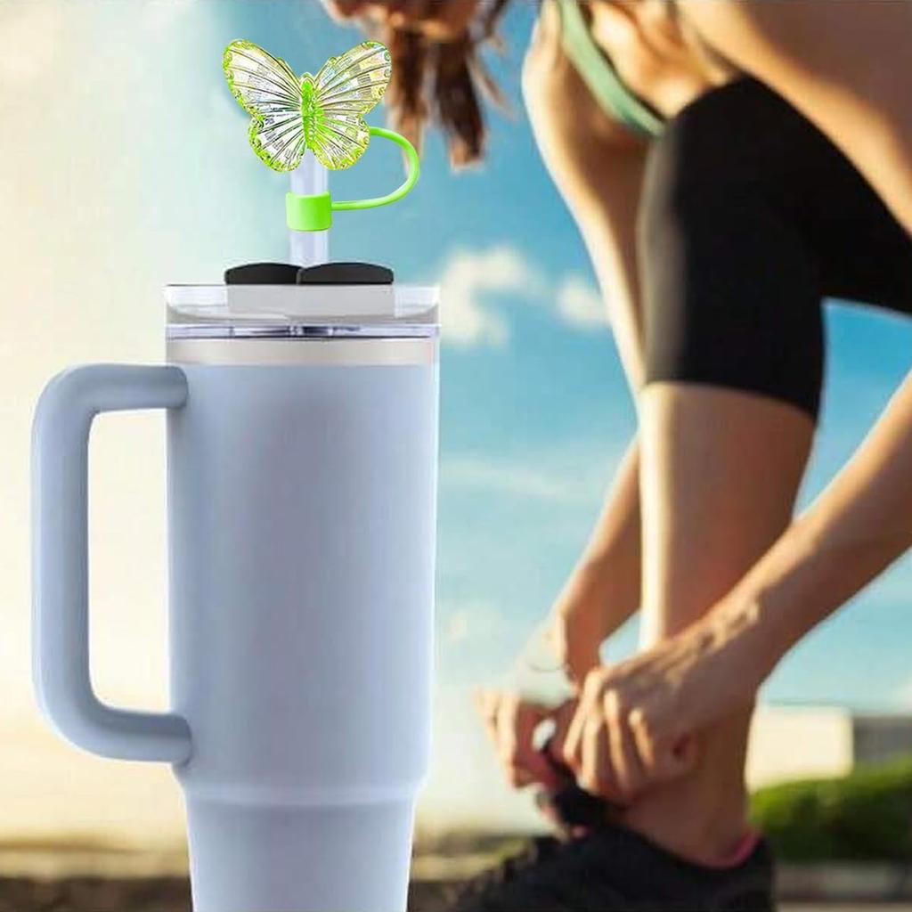 5PCS Butterfly Day Straw Toppers for Stanley Cup New Valentines Day Cover Cap 40oz/30oz Tumbler, 3D Silicone Straw Cover Caps for 10mm Straws,