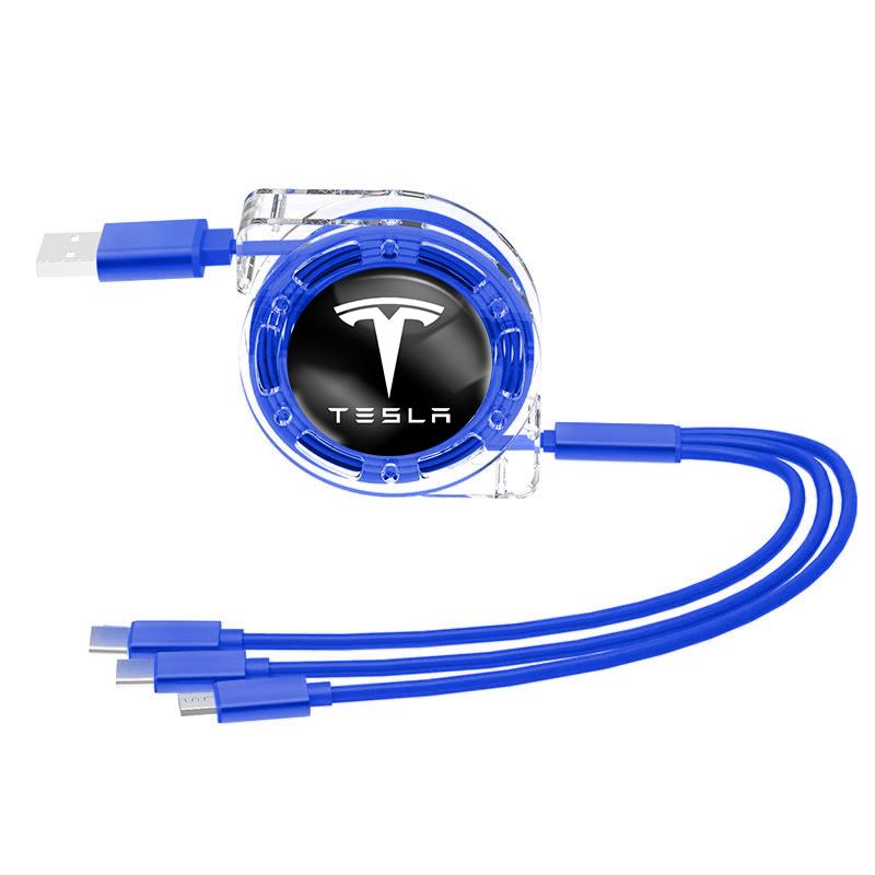 JMVOK1 Car Interior 3 In 1 Fast Charger USB Data Cable Accessories For Tesla Model 3 Model S Model X Model Y Cybertruck Roadster SpaceX