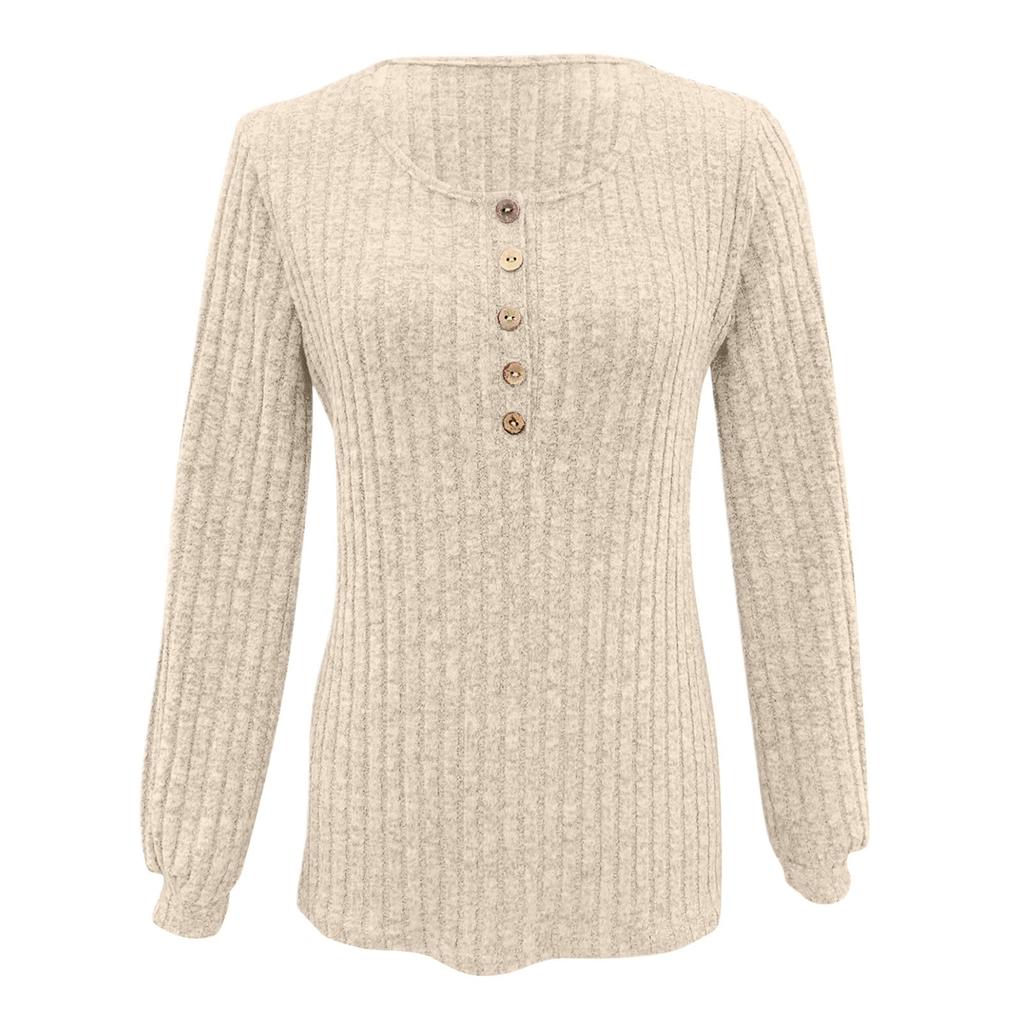 Женская модная футболка с длинным рукавом и пуговицами, однотонный топ
