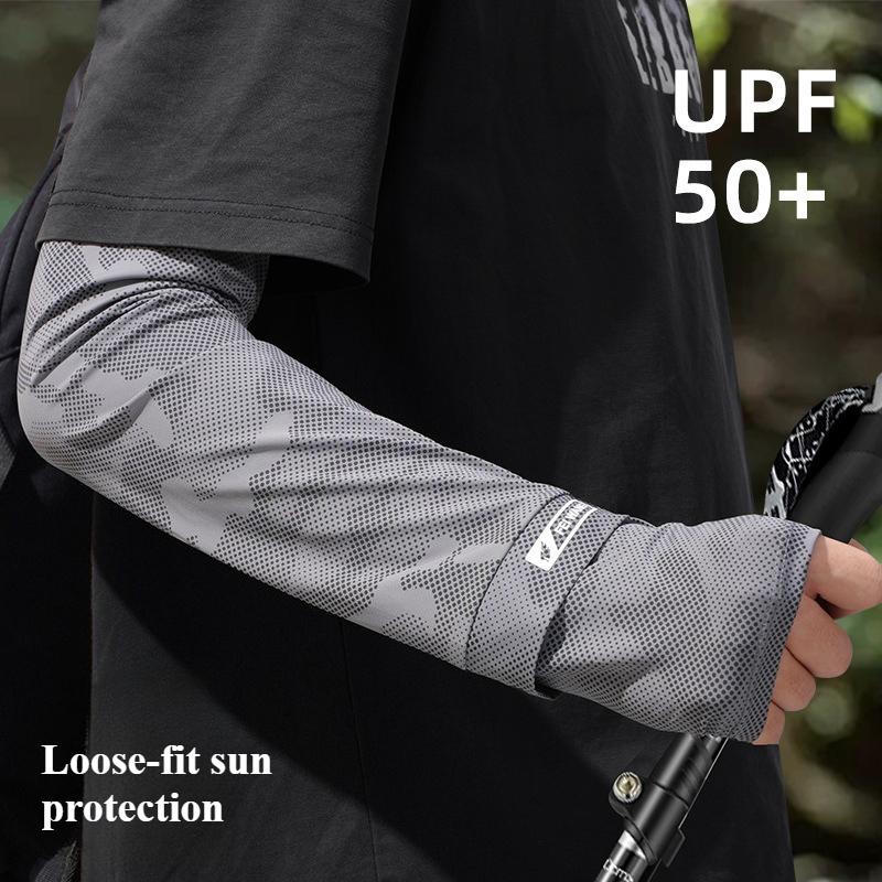 Men's Summer Sun Protection Ice Silk Arm Sleeves, Extended & Wide, Plus Size Loose Fit, Camouflage Sun Protection Ice Arm Sleeves
