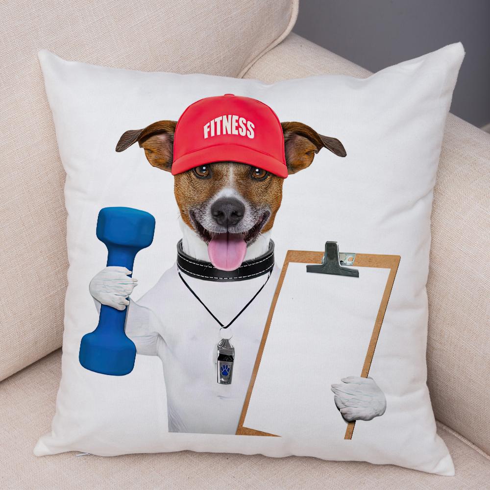 Funny Jack Russell Terrier Cushion Cover Cartoon Dog Wearing Hat Sunglasses Print Soft Living Room Sofa Home Decor Pillow Case