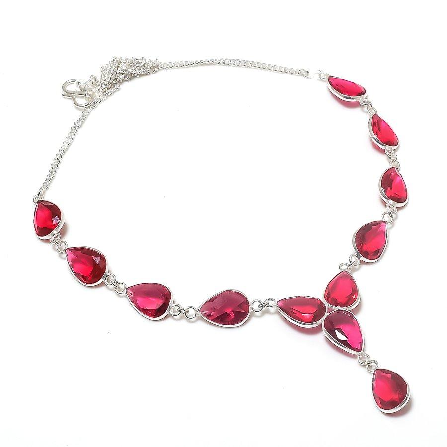 Garnet Gemstone Handmade 925 Sterling Silver Jewelry Necklace 18" w6D13