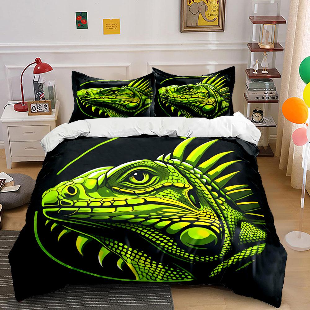 "Lizard Art Decor Set - Home" Bedding Set with 1 Duvet Cover 2 Pillowcases Single Double King Queen, Gift