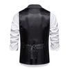 Men Suit Waistcoat Lapel Sleeveless Single Breasted Business Suit Vest Solid Color Slanted Hem 3D Pockets Chain Decoration Waistcoat