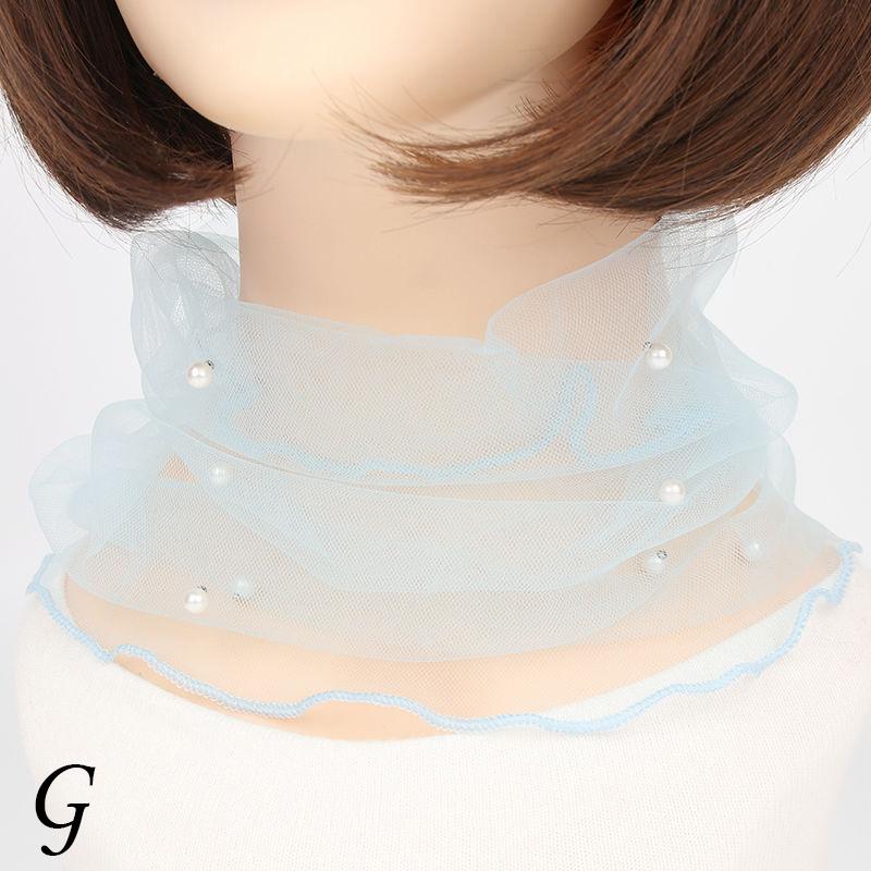 Women Clothing Accessories Transparent Scarf Circle Scarf Pearl Decor Mesh Fashion Elegant
