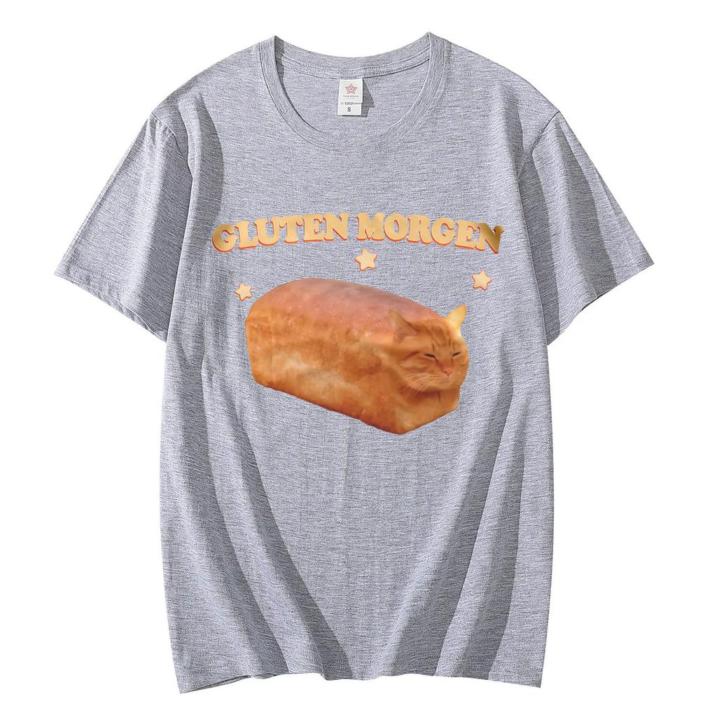 Gluten Morgen Смешной Кот Мем Футболка Высокое Качество Мода Оверсайз Футболки Мужчины Женщины Хлопок Короткий Рукав Футболка