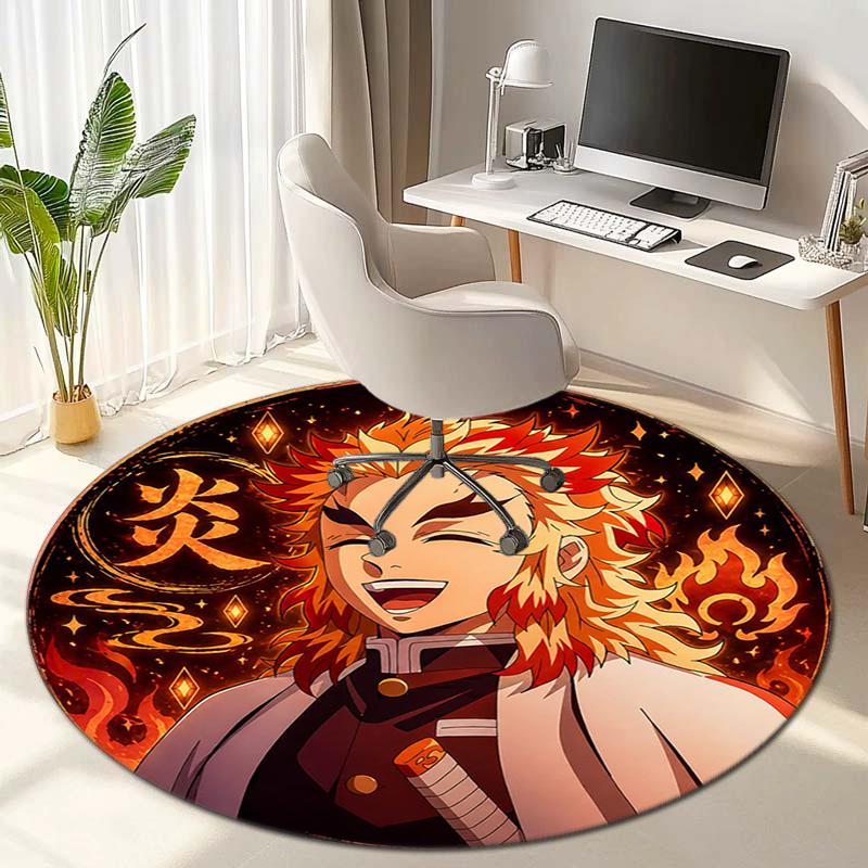 Classic Japanese-style cartoon Demon Slayer round rug, home soft decorative anti-slip yoga mat and chair mat, outdoor floor mat carpet K3