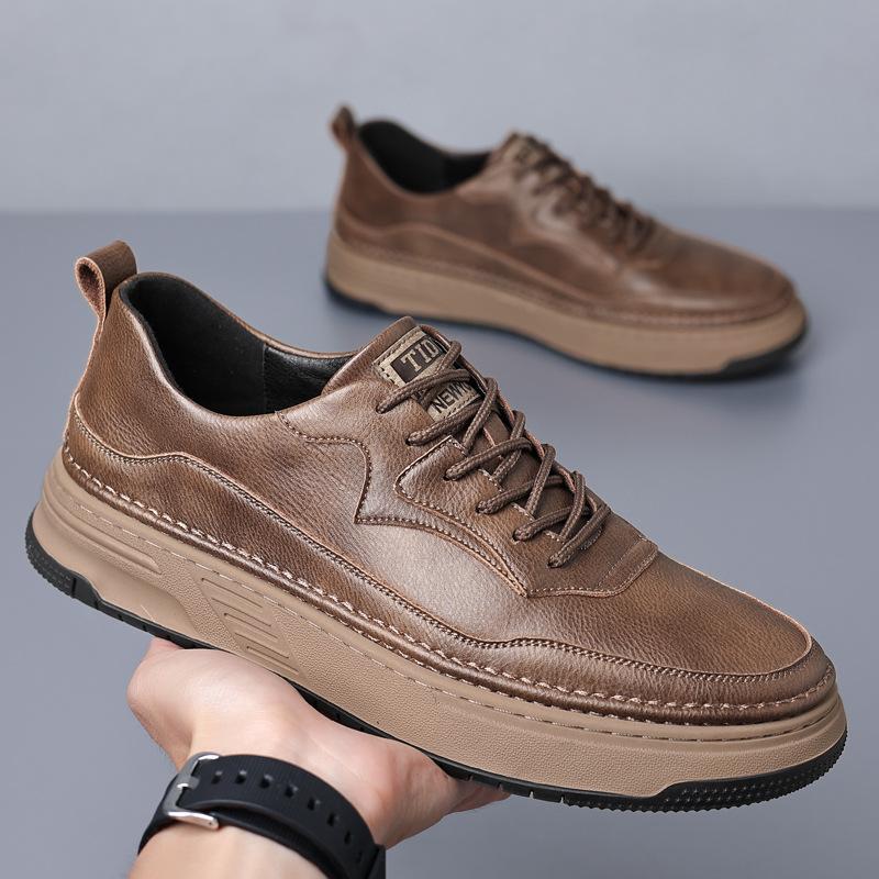 Men's Shoes 2024 Autumn New British Outdoor Fashion Casual Leather Shoes Men's Autumn Thick-soled Black Work Shoes Size 38-43