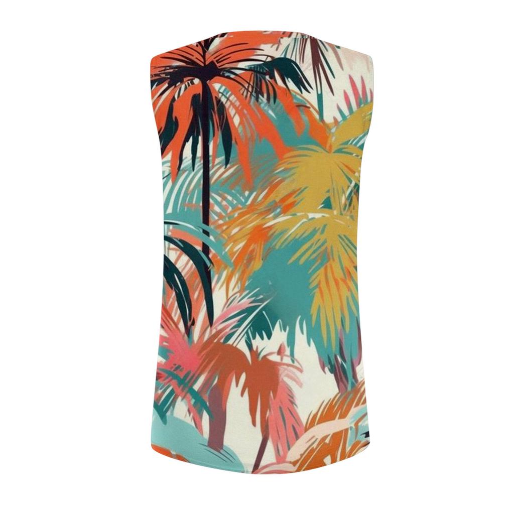Женская повседневная футболка без рукавов с круглым вырезом и гавайским принтом