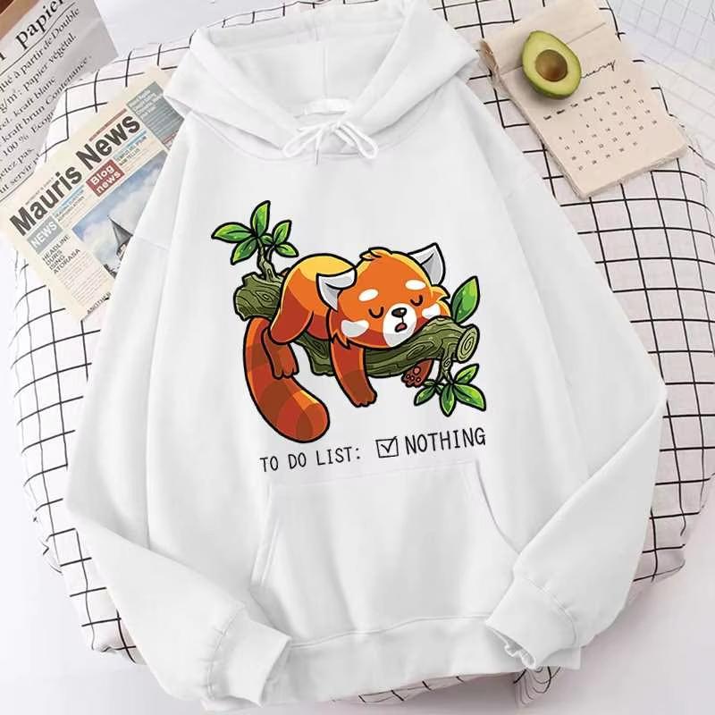 Redpanda-lazy Men Hoodie Sleeping Red Panda on Branch Print, Funny To Do List Text Graphic, Soft Fleece Pullover Sweatshirt for Daily Street Wear