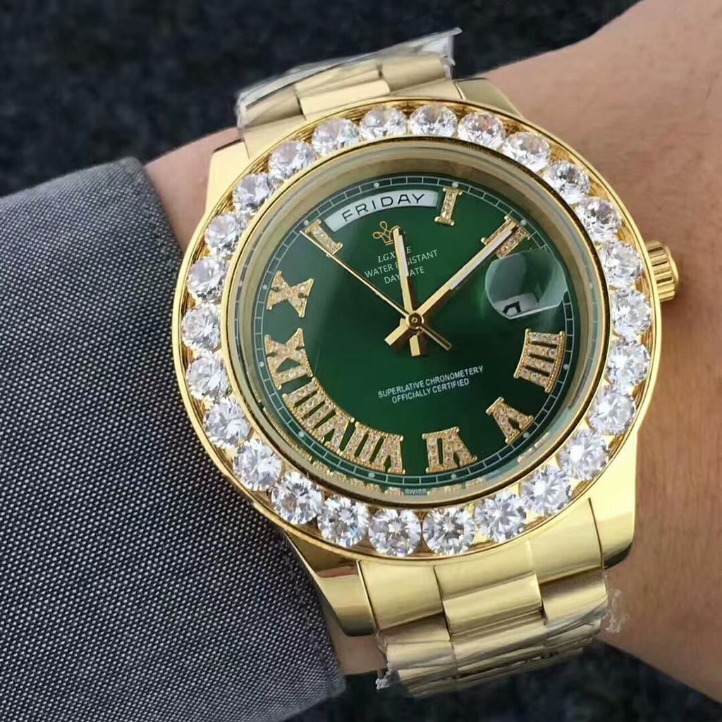 New Big Diamond Watch For Men day date Water Resistant Quartz Wristwatch Top Brand Luxury Casual AAA Male Wrist Watch Gilft
