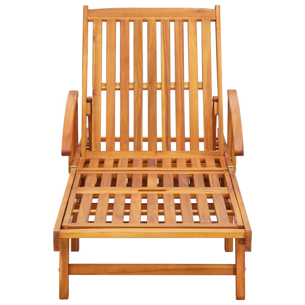 Sun Lounger with Cushion Solid Acacia Wood