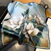 Bohemian Lotus Floral Print Square Scarf for Women Satin Fashion Wraps Neckerchief Female Hair Bands Ribbon Headband Bandana
