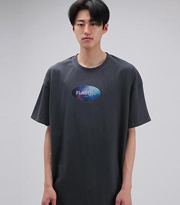 FLASTTIC Reflective Logo Print T-Shirt / Charcoal Space
