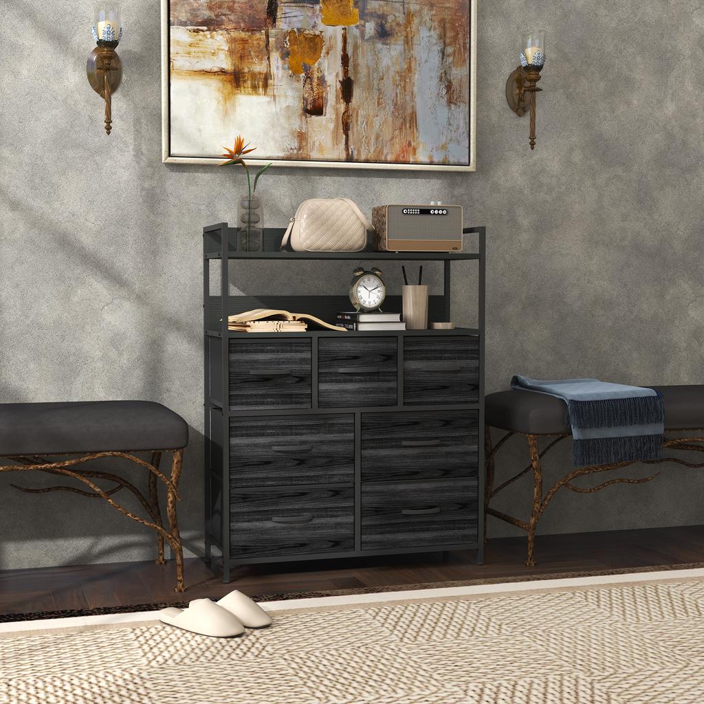 Rustic Chest of Seven Fabric Drawers - Black
