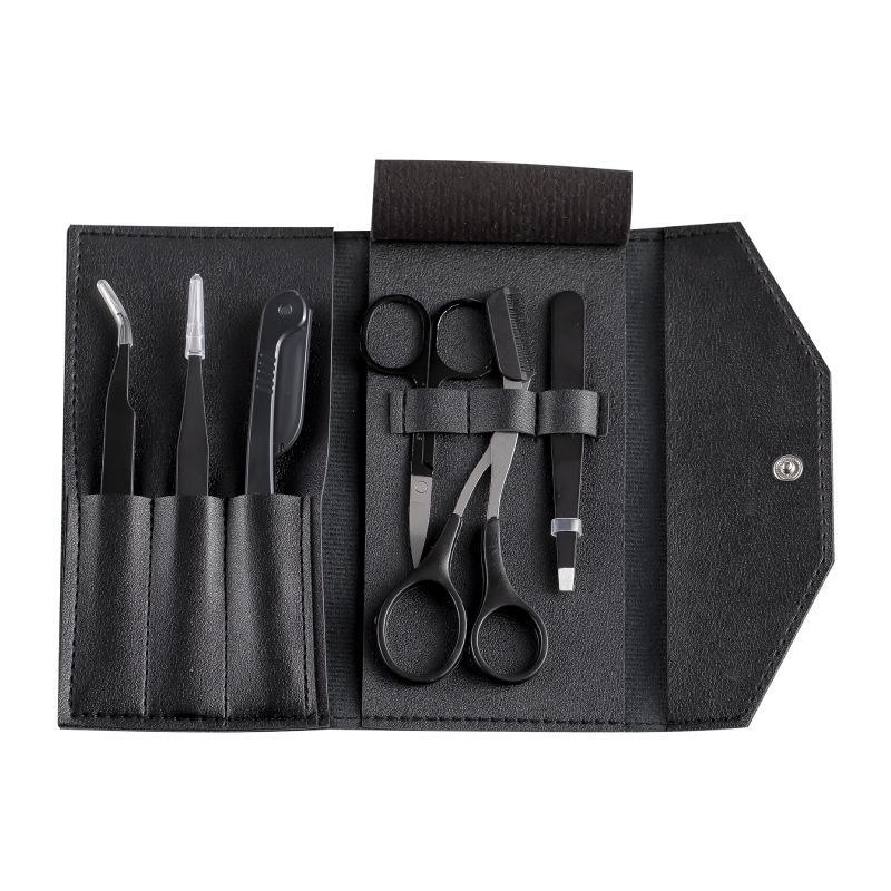 6-Piece Eyebrow Trimming Set: Includes Trimmer, Scraper, Tweezers, Scissors, False Eyelash Tweezers, and Storage Bag