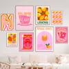 Pink Strawberry Lemon Card Cocktails Drink Posters Retro Canvas Painting Living Room Corridor Wall Art Picture Kitchen Bar Decor