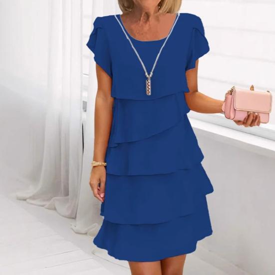 Женское шифоновое платье с присборенным краем, круглым вырезом, короткими рукавами, многослойным дизайном
