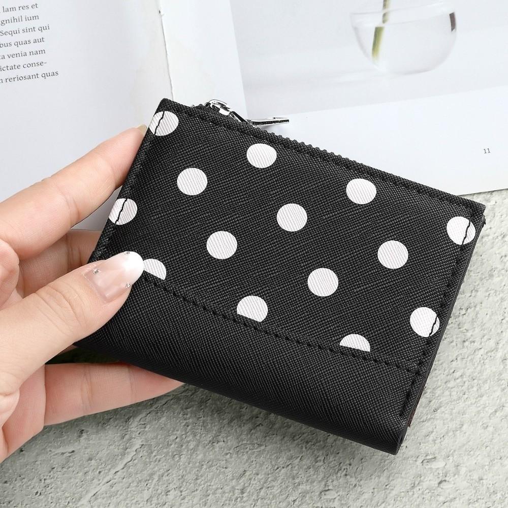 Multi Slot Polka Dot Pattern Wallets Bifold Design Small Coin Purse Short Card Holder Office