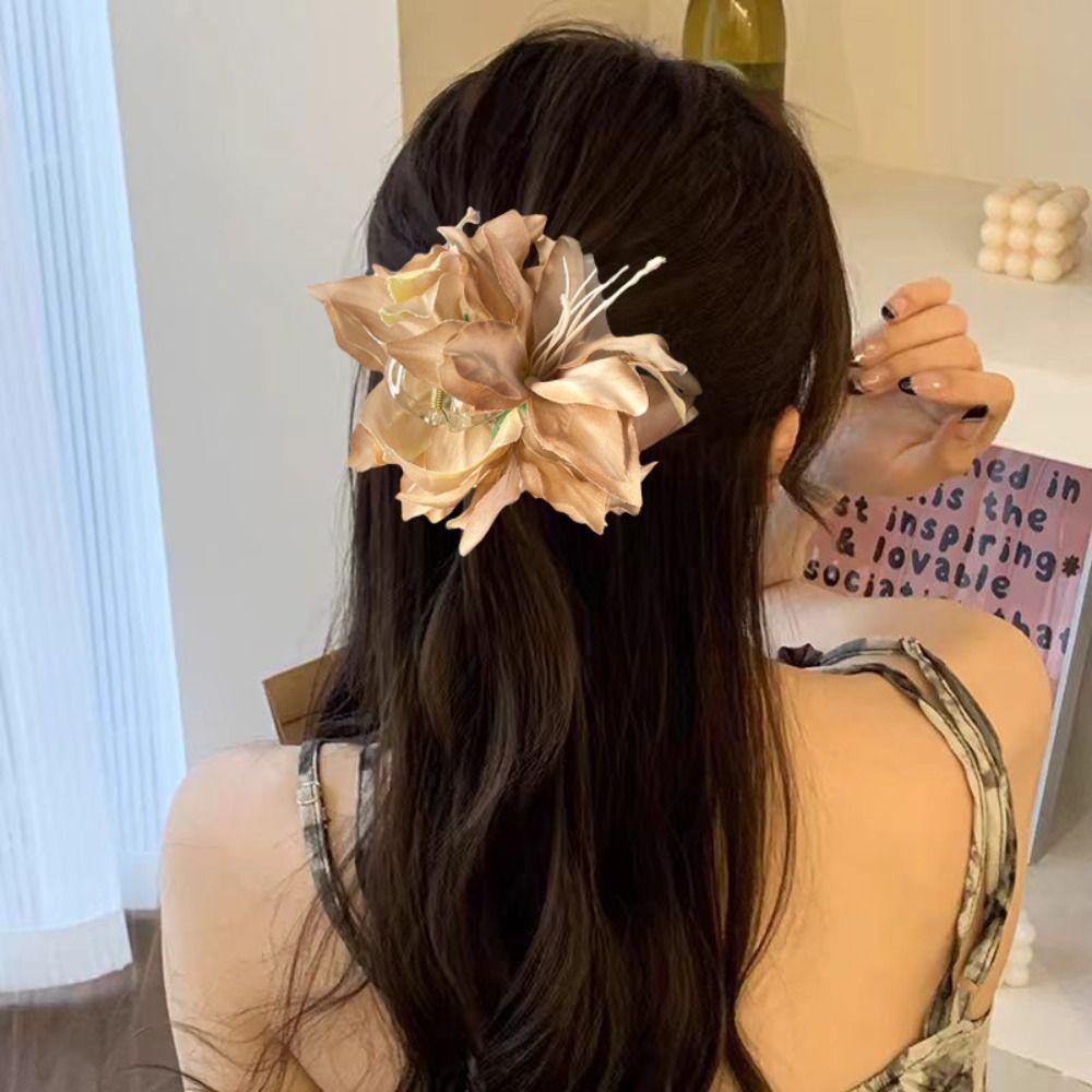 Korean Style Floral Shark Clip Fairy Sweet Hair Catches Simulation Flowers Hair Claw Beach