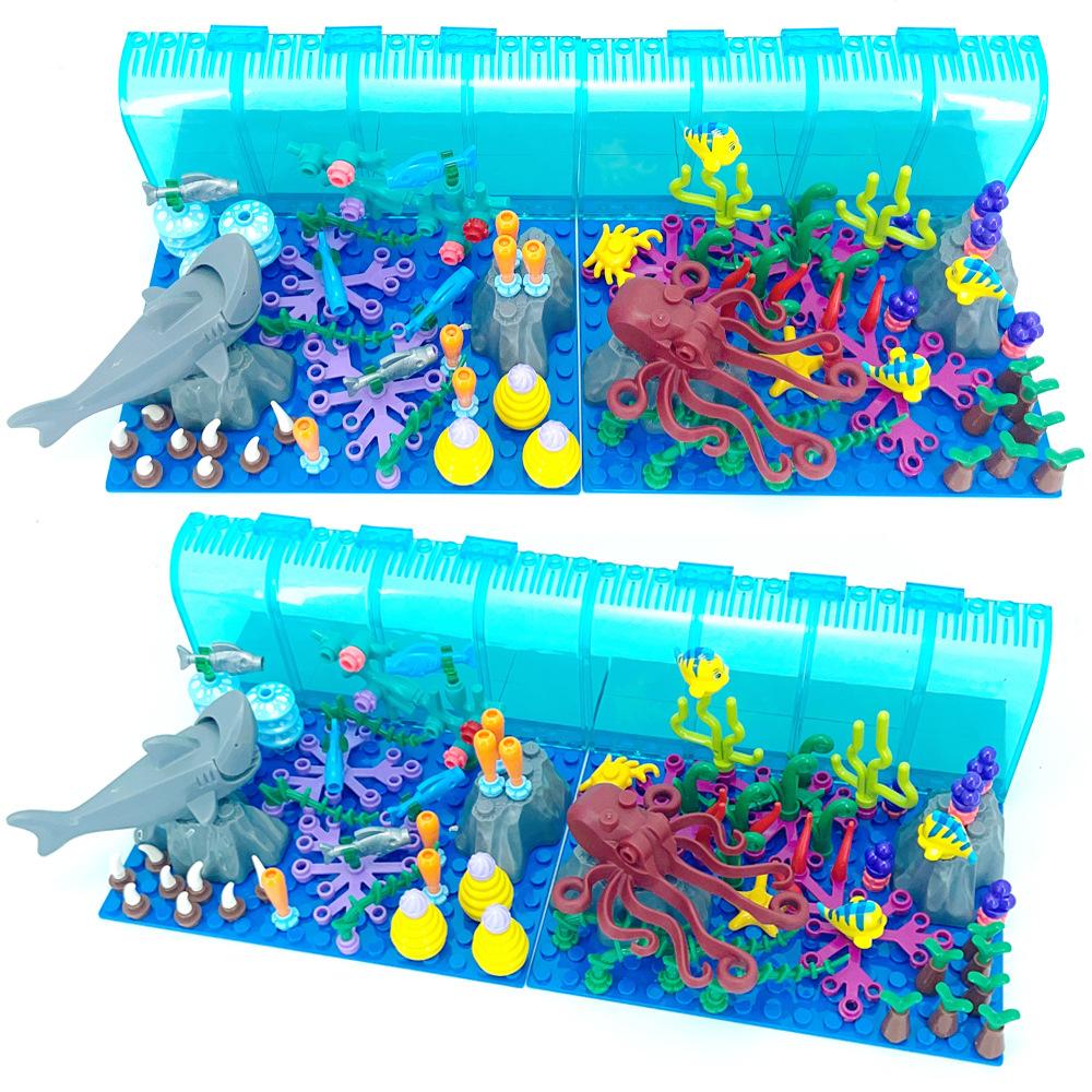 Small Particle Assembly Building Block Big Ocean Underwater World Shark Octopus Aquarium Scene Ornament