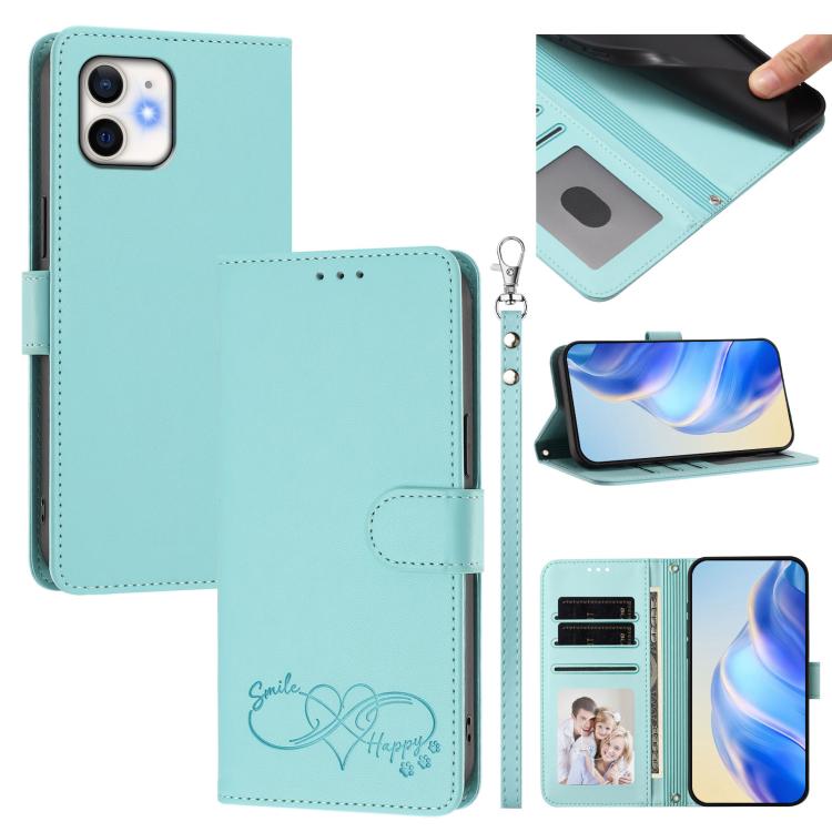 Happy Heart Pattern Magnetic Closure Vegan Leather Phone Case With Wrist Strap For iPhone Shockproof Protective Cover