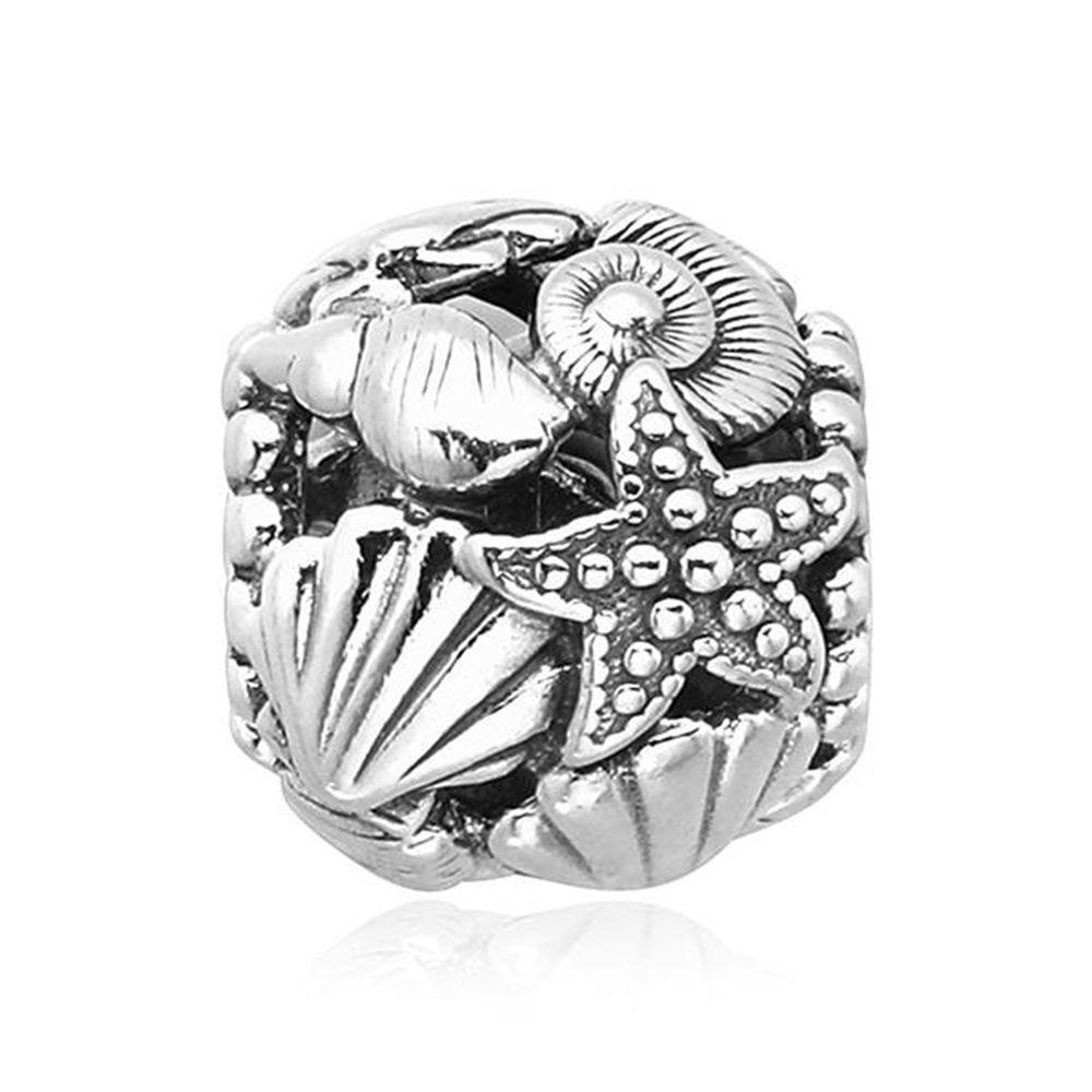 PANDORA 798950C00 Openwork Starfish Seashell & Heart Silver Charm