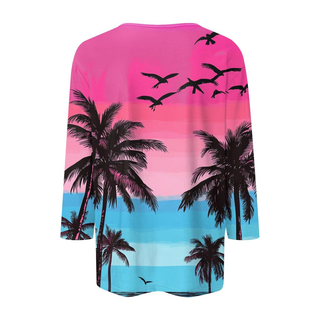 Женская модная повседневная футболка с круглым вырезом и рукавом 3/4, женский топ