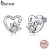 BAMOER Fashion 925 Sterling Silver Classic Heart Clear Cubic Zircon Stud Earrings for Women