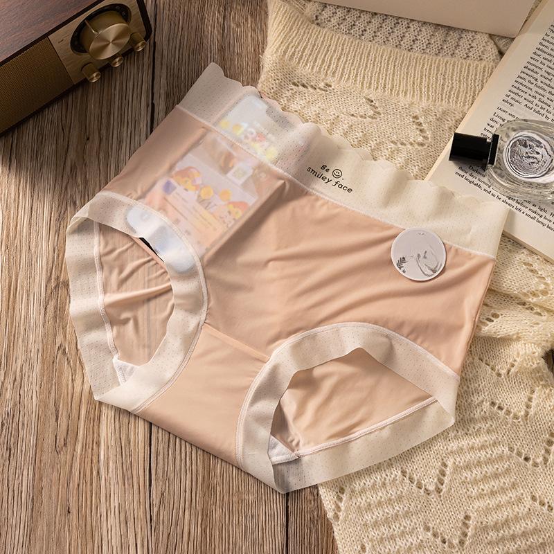 Ice Silk Panties Mid Waist Antibacterial Crotch Breathable Comfortable Women's Underwear Triangular Panty