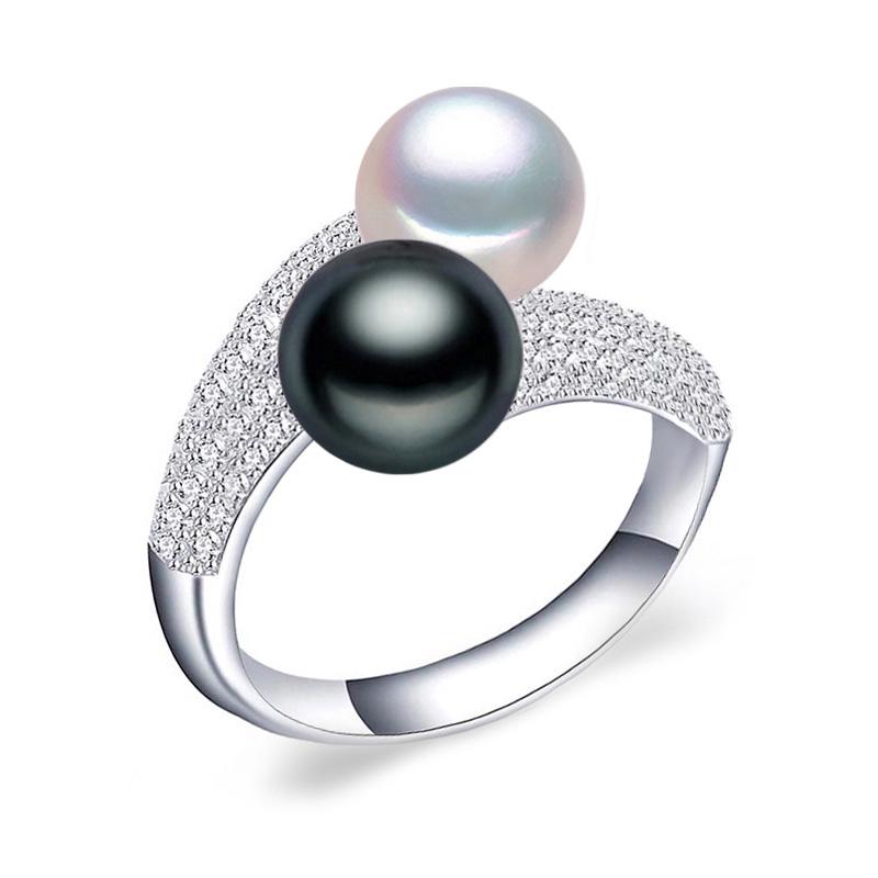 Freshwater Pearl Lsooyh Double Natural Rings For Women Fashion Female Cubic Zirconia Cz Silver Color Ring