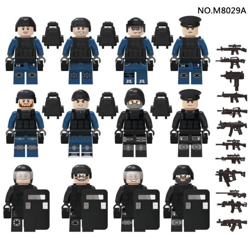 M8029A 8029B Swat Police Block Кукла Оружие Рюкзак Щит Строительный блок Игрушка