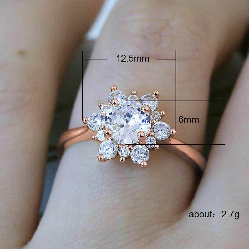 Dazzling Flower Shaped Women Rings for Wedding Engagement Accessories Sparkling Cubic Zircon Statement Jewelry Lady Gift