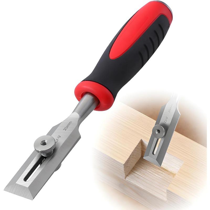 Set of adjustable and portable right angle wood shears for cutting square mortars, grooving (right angle burin)