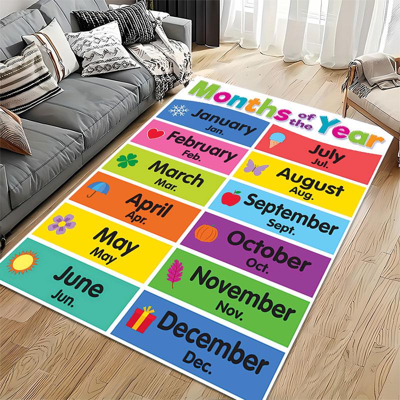 Months of the Year Pattern Carpet suitable as a non-slip mat for the living room or bedroom sofa