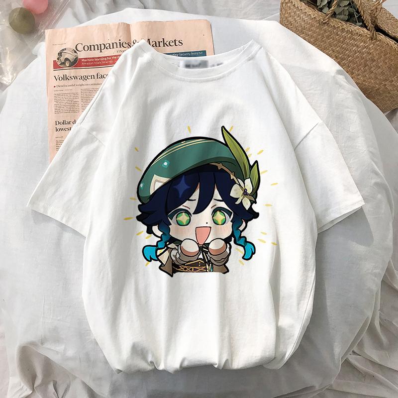 Женская футболка Аниме Игры Genshin Impact Негабаритная футболка Kawaii Графические футболки с короткими рукавами Унисекс Harajuku Одежда Топы Футболка