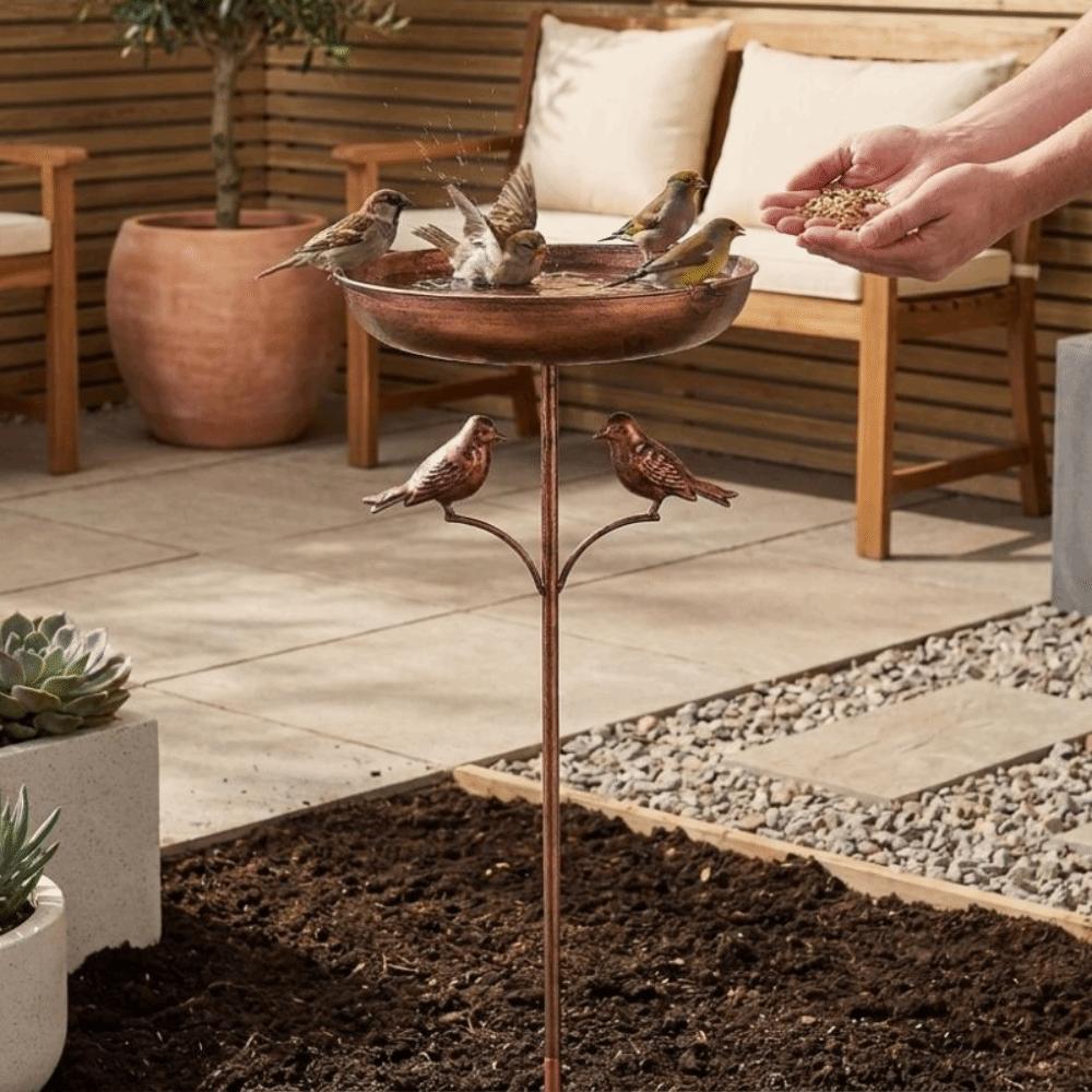 Standing Bowl Iron Bird Bath Feeder Rustproof Metal Bird Feeding Station Patio Yard