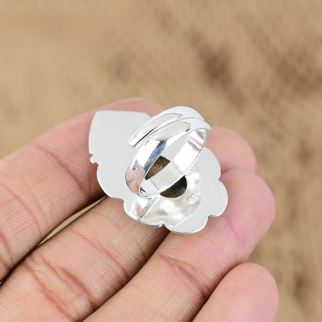 Natural Grass Garnet Gemstone Promise Adjustable Ring 925 Silver For Girls