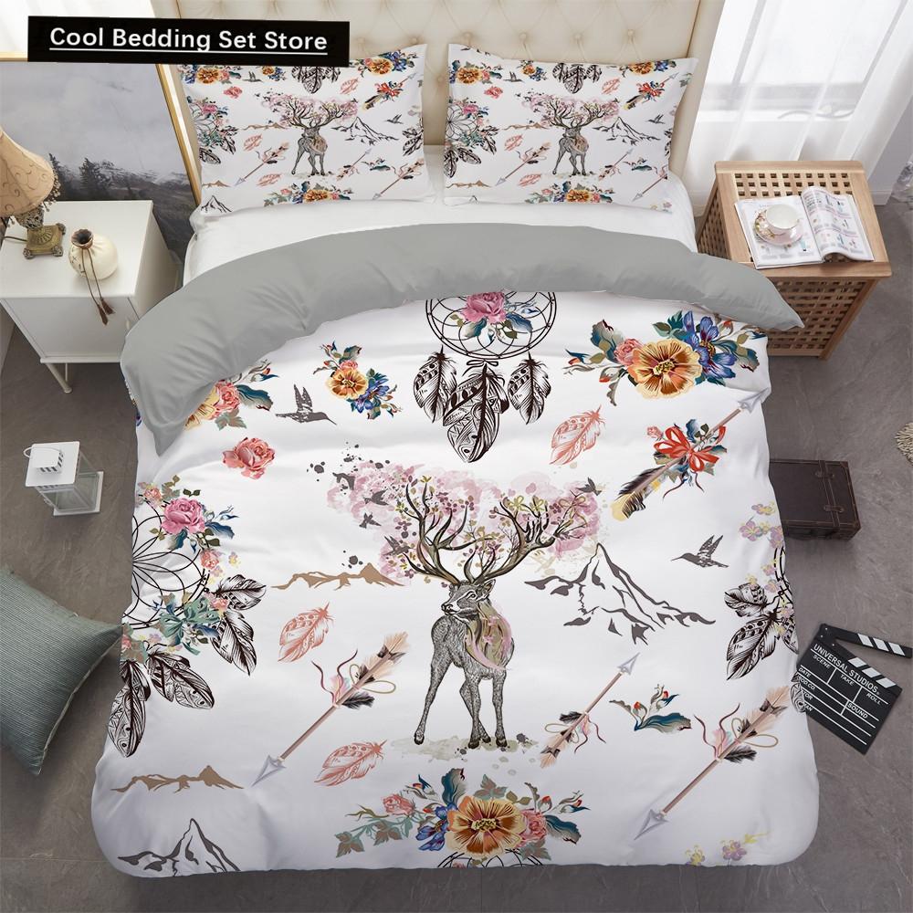 Ловец снов Лось Король Королева Пододеяльник Богемный стиль Бабочка Постельное белье для подростков Девочек Женщин Коза Белый 2/3 шт. Пододеяльник