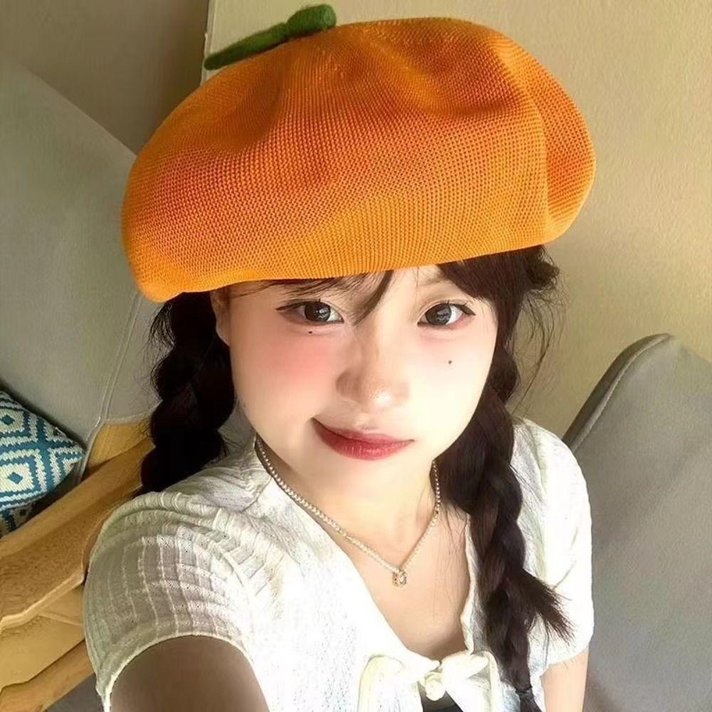 Little Leaf Girl Painter Hat Pink Peach Beanie Beret Cap Japanese Beret Fruit Caps Spring Summer