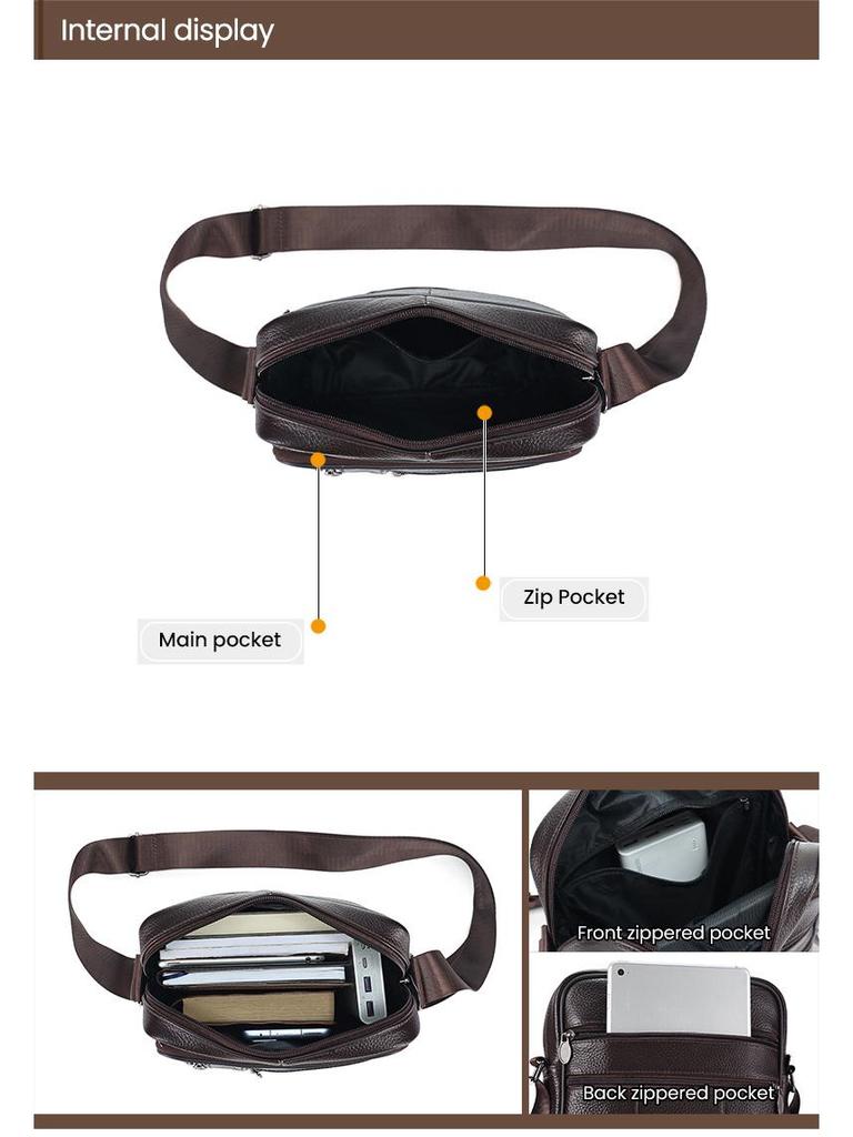 Мужская вертикальная сумка кроссбоди из натуральной кожи - Большая вместимость, Коровья кожа высшего слоя, Повседневная уличная наплечная сумка