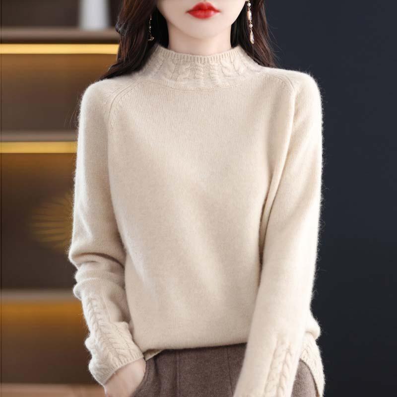 Трикотажный свитер на основе Женский свитер с полувысоким воротником Однотонный вязаный пуловер Теплая удобная рубашка Осень и зима
