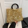 Summer Woven Straw Handbag For Beach Vacation With Hollow Pattern For Casual Day Out