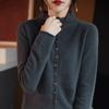 Women's 100% Wool Stand Collar Seamless Cardigan - Loose Knit Long Sleeve Cashmere Coat for Autumn/Winter
